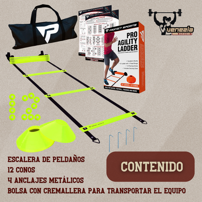 Escalera y conos Pro Agility – Juego de entrenamiento de velocidad y agilidad con escalera de peldaños fijos