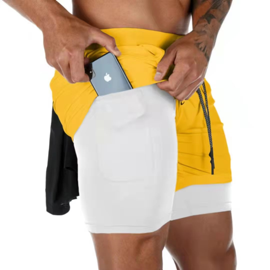 Pantalones cortos 2 en 1 para hombre, cortos para correr, gimnasio, entrenamiento físico, de playa con secado rápido, ropa de deporte y entrenamiento de cómodo y versátil .